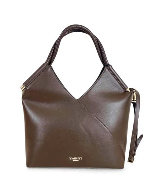 Twinset Brown Logo-Plaque Top-Handle Tote Bag