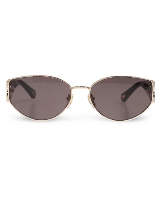 Chloé Brown Logo-Engraved Oval-Lens Sunglasses