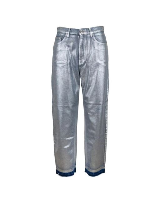 Elisabetta Franchi Blue Metallic-Effect Trousers