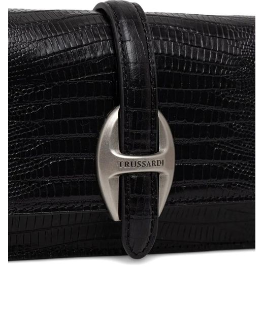 Trussardi Black Reptile-Effect Chain-Link Wallet