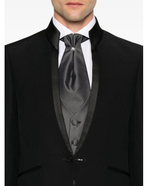 Carlo Pignatelli Black Mandarin-Collar Satin-Trim Wool Suit (Set Of Four) for men