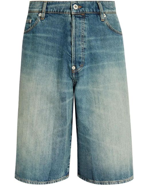 KENZO Blue Whiskering-Effect Denim Shorts for men