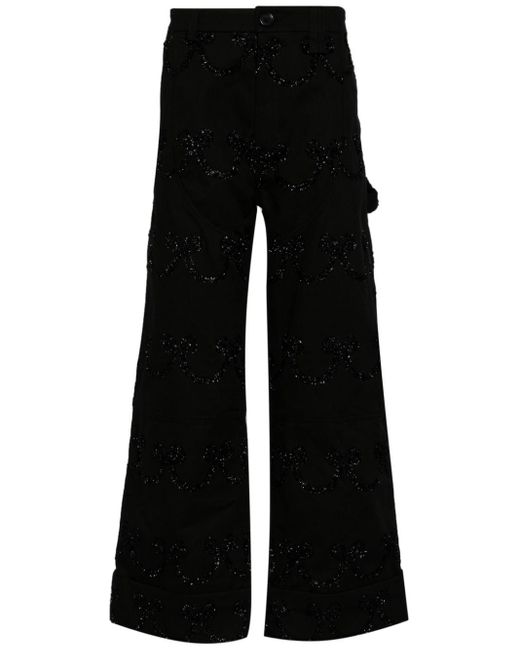 Simone Rocha Black Crystal-embellishment Wide-leg Cotton Trousers for men