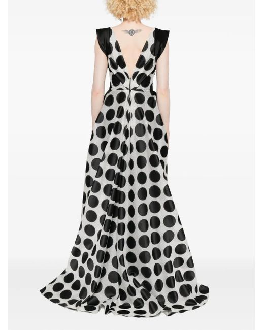 Gemy Maalouf White Polka-Dot Ruffled Maxi Dress