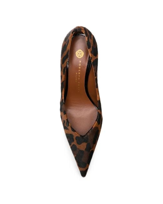 Roberto Festa Brown Leopard-Print Pointed-Toe Leather Heeled Pumps