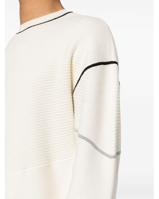 Emporio Armani White Ribbed-detail Knit Jumper for men