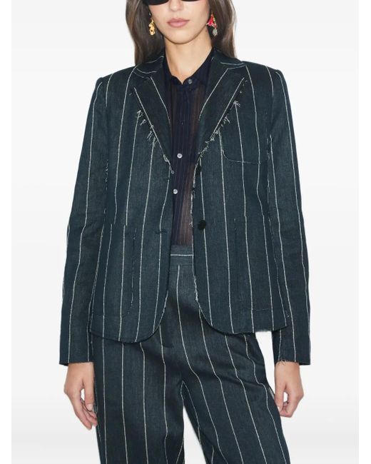 Tory Burch Black Pinstripe Frayed-Edge Blazer