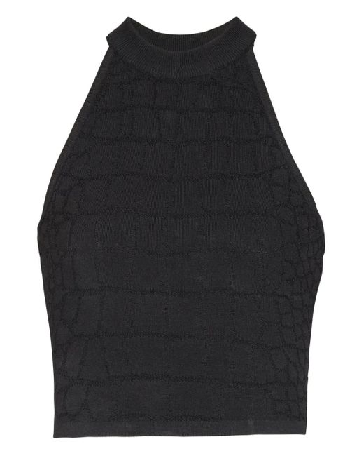 Balmain Black Halterneck Crocodile-Effect Top