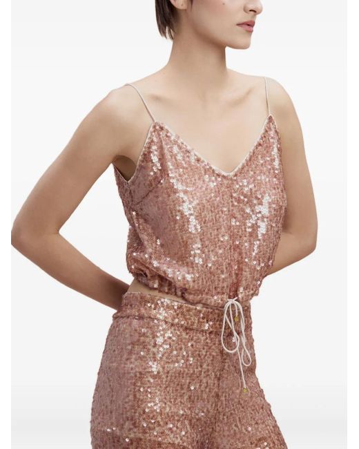 SANA OSMANI Pink Iris Sequin Drawstring Top