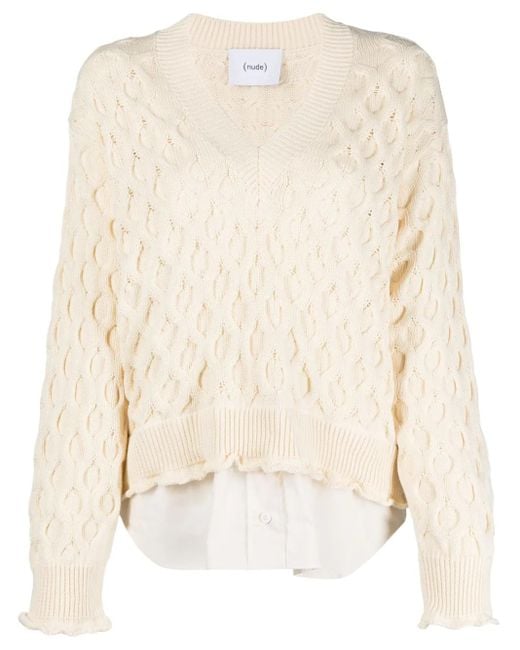Nude Natural V-Neck Layered-Effect Jumper