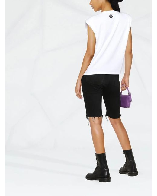 Philipp Plein White Embellished Logo-Print T-Shirt