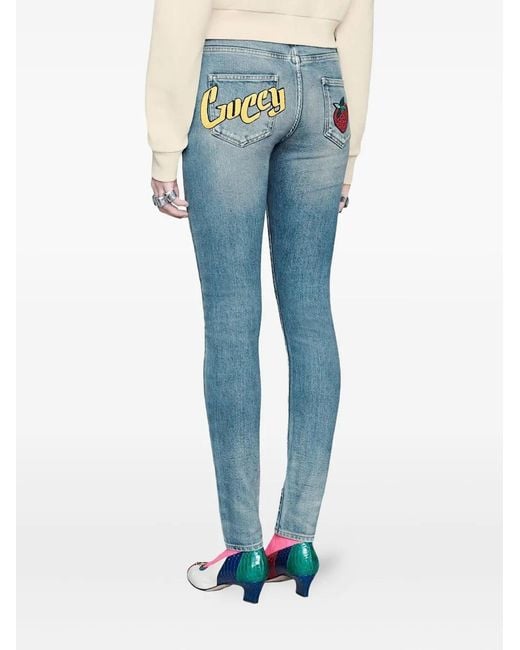 Gucci Blue Logo-Print Jeans