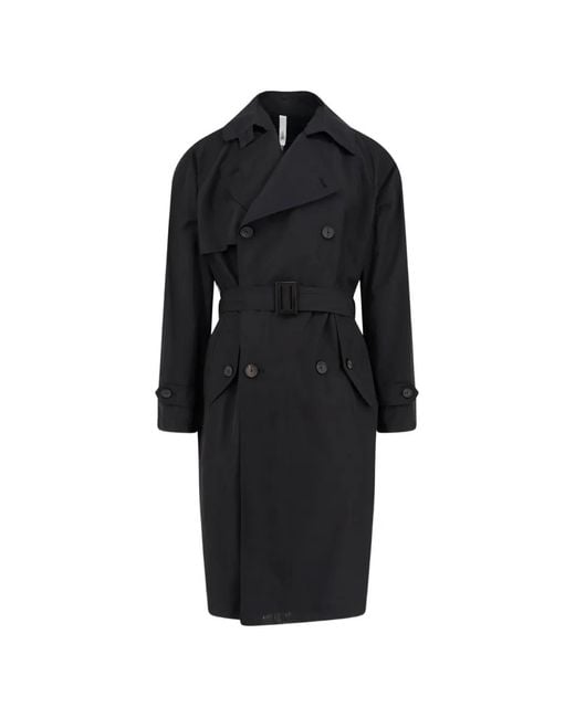 Hevò Black Motolese Double-Breasted Trench Coat for men