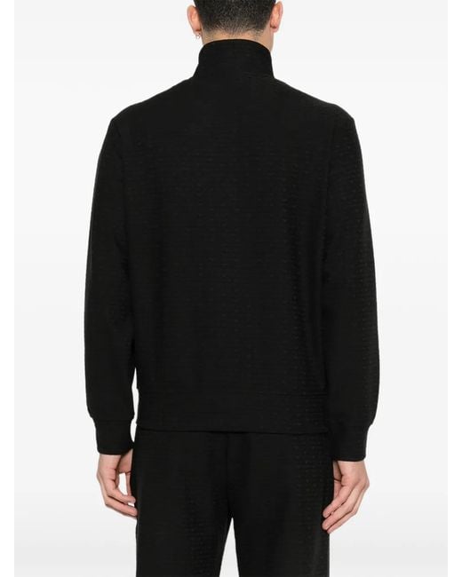 Emporio Armani Black Textured Zip-Up Sweatshirt for men