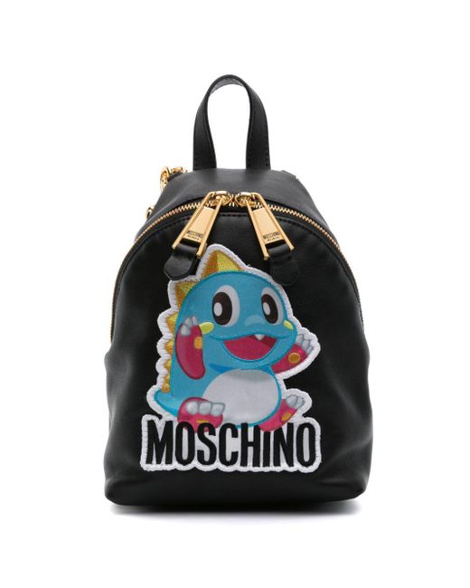 Moschino Blue Rucksack aus Leder mit Patch-Detail