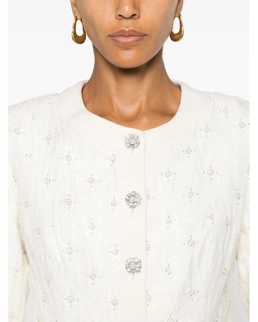 Nissa White Embroidered Jacquard Jacket