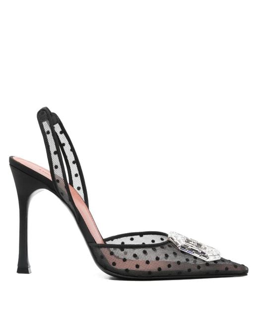 AMINA MUADDI Metallic 110Mm Camelia Lace Polka-Dot Sling Pumps