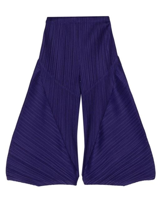 Pleats Please Issey Miyake Blue Cropped Pleated Wide-leg Trousers