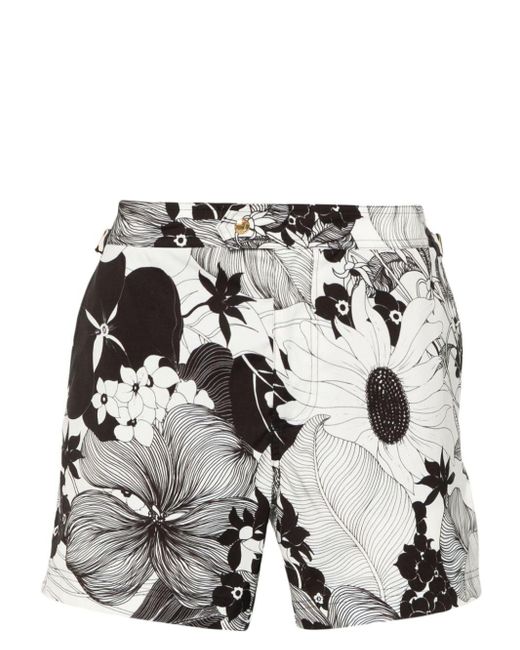 Tom Ford Gray Floral-Print Swim Shorts for men