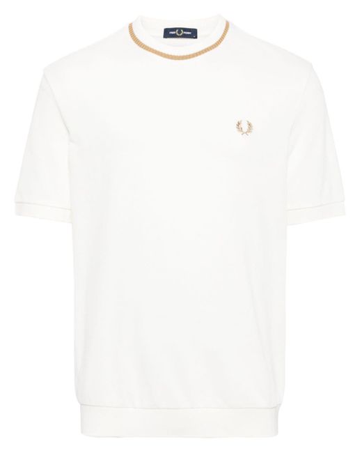 Camiseta con logo bordado Fred Perry de hombre de color White