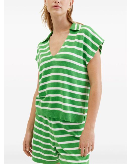 Chinti & Parker Green Striped Knitted Polo Top