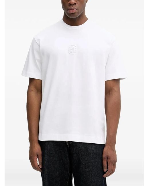 Boss White Logo-Emed T-Shirt for men