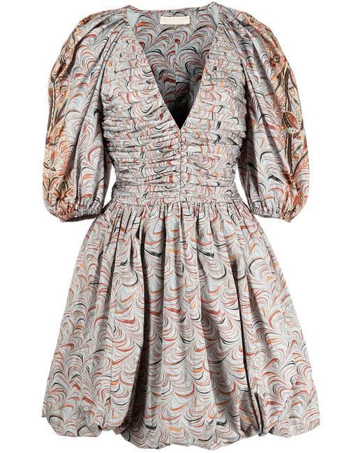 Vestido fruncido con mangas farol Ulla Johnson de color Gray