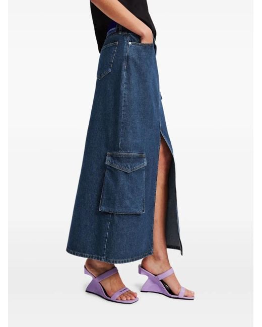 Karl Lagerfeld Blue Cargo Denim Maxi Skirt
