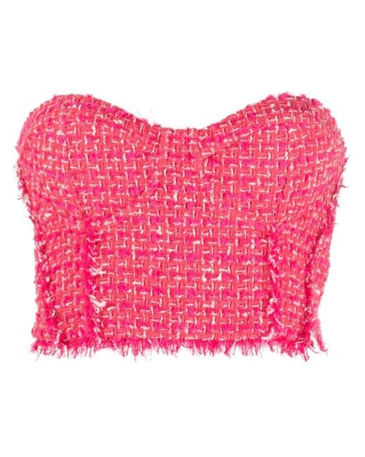 Patrizia Pepe Pink Frayed Tweed Bustier Top