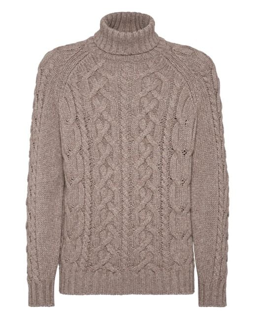 Brunello Cucinelli Pullover Mit Zopfmuster in Brown für Herren