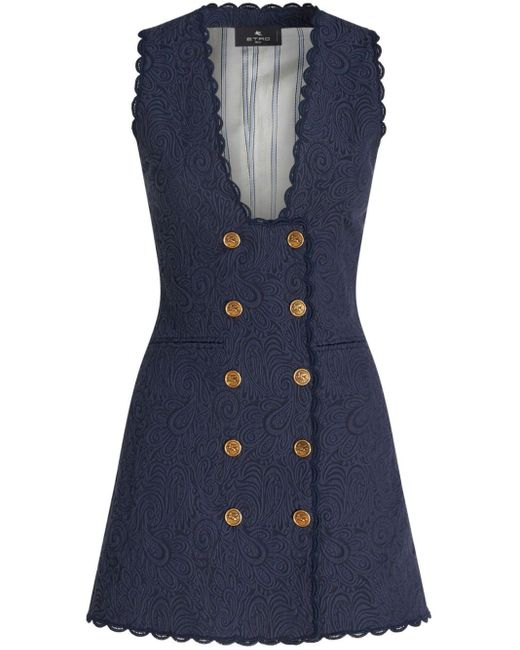 Etro Blue Paisley-jacquard Long Waistcoat