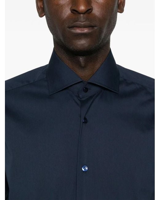 Barba Napoli Blue Spread-Collar Shirt for men
