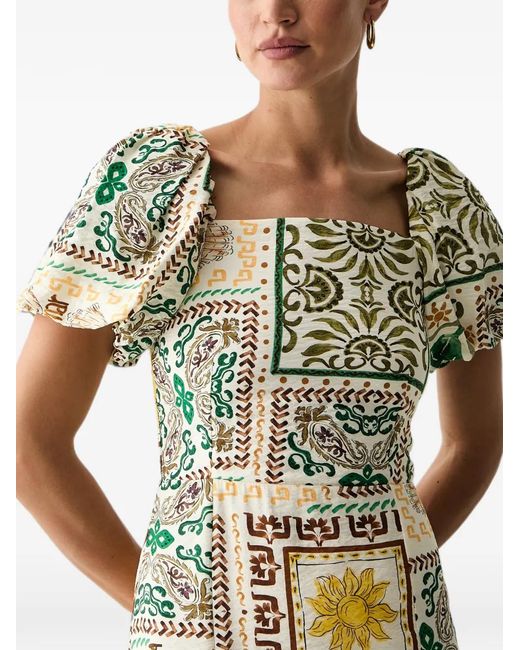 Morgan Green Rbadi.F Paisley-Print Puff-Sleeve Mini Dress
