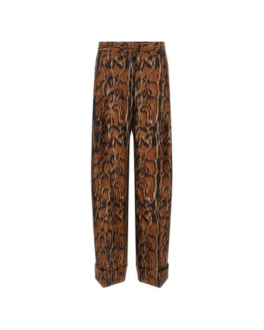 Alberto Biani Brown Lynx-Print Wide-Leg Trousers