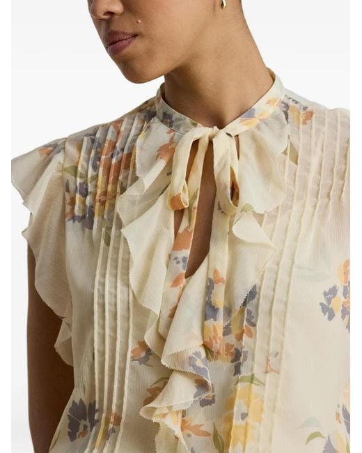 Ralph Lauren Natural Floral-Print Pintucked Blouse