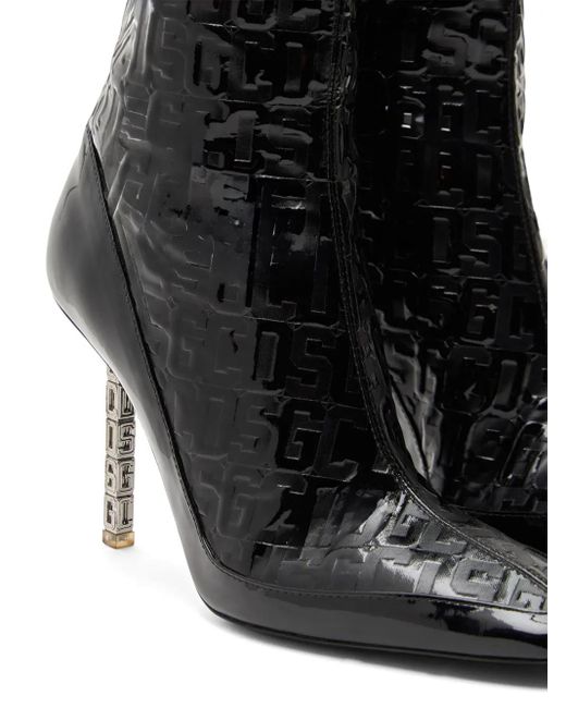 Gcds Black 100Mm Monogram-Pattern Leather Boots