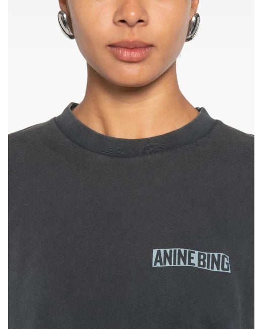 Anine Bing Gray T-Shirt En Coton Cade À Logo Imprimé