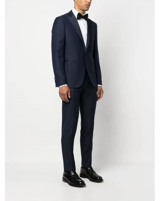 Canali Blue Single-Breasted Wool Dinner Suit for men