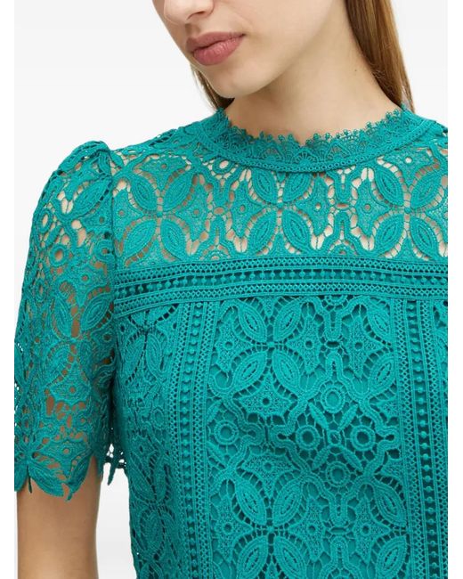 Morgan Blue Ormay Lace Short-Sleeve Top
