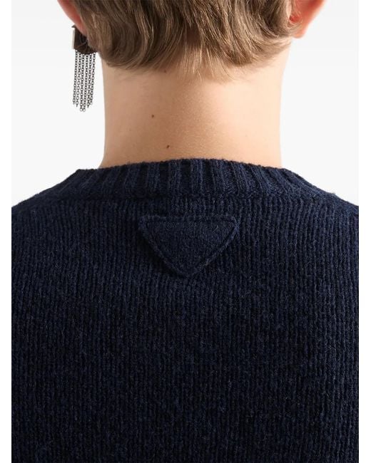 Prada Blue Shetland Wool Crew-Neck Sweater for men