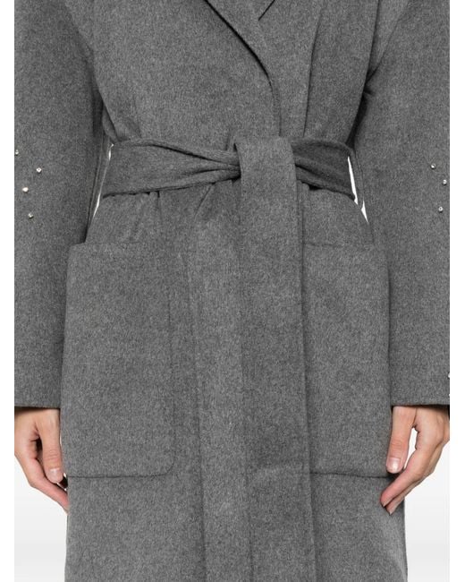 Maje Gray Long Double-Faced Rhinestone Coat