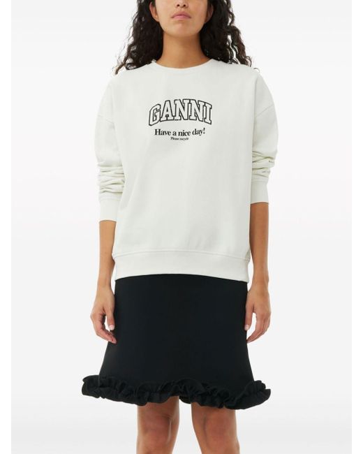 Ganni White Logo-print Cotton Sweatshirt