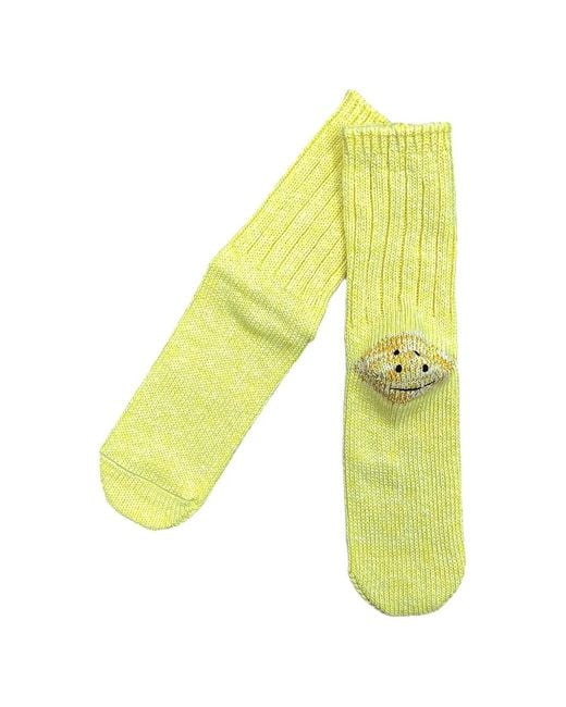 Kapital Yellow Happy Heel Ribbed Socks for men