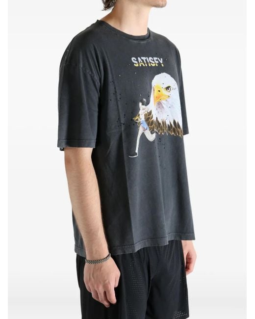 Satisfy Black Mothtech Eagle-Graphic Distressed T-Shirt for men