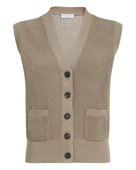 Brunello Cucinelli Gray Sleeveless Buttoned Cardigan
