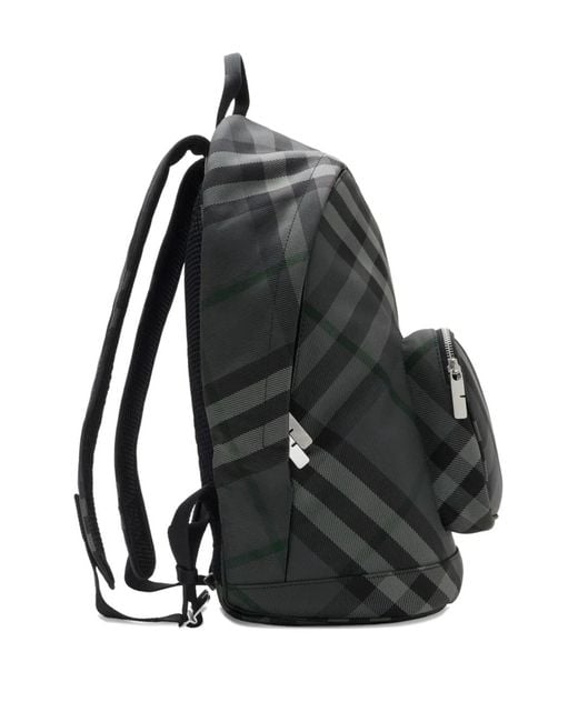 Burberry Black Check-Pattern Knight-Plaque Backpack for men