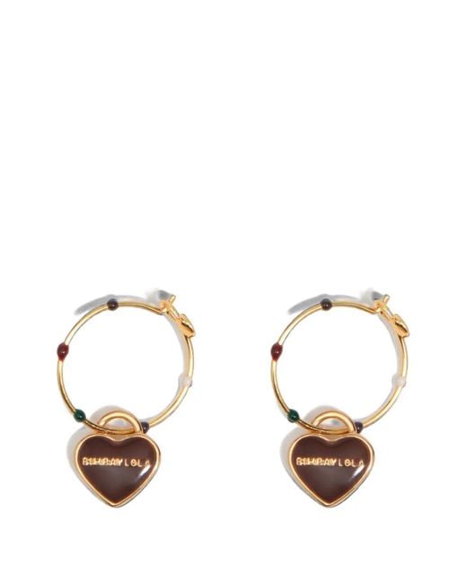 Bimba Y Lola Metallic Medium Hoop Earrings With Enamel Heart And Logo