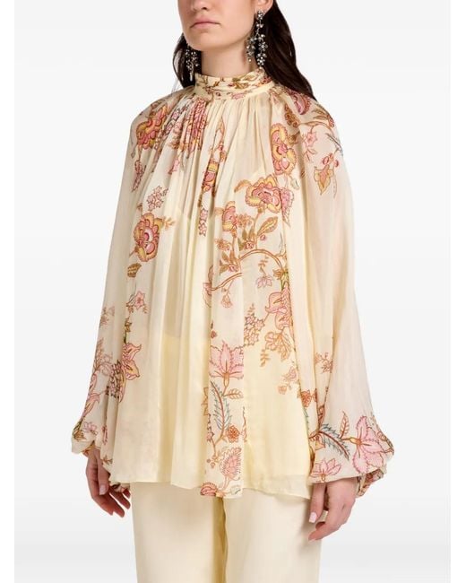 Hemant & Nandita Natural Floral-Print Blouse