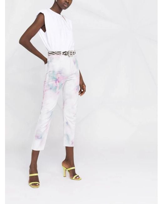 Isabel Marant White Abstract-Print Cropped Trousers