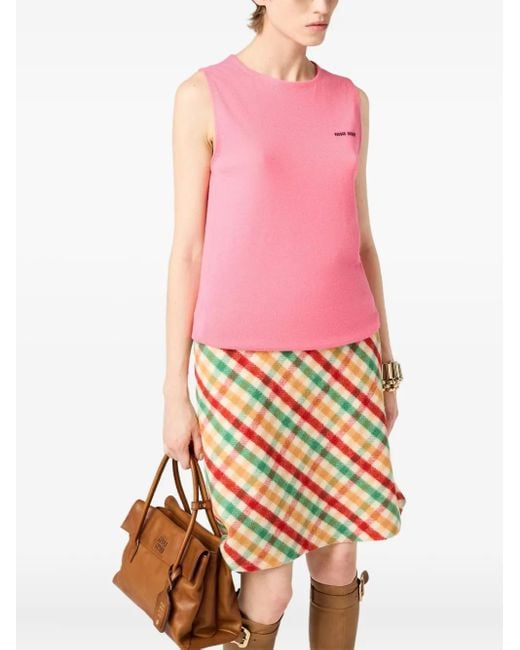 Miu Miu Pink Intarsia-Logo Sleeveless Vest